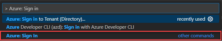 这张截图显示如何在 Visual Studio Code 中登录到 Azure。