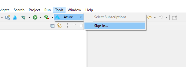 Eclipse IDE 中登录到 Azure。