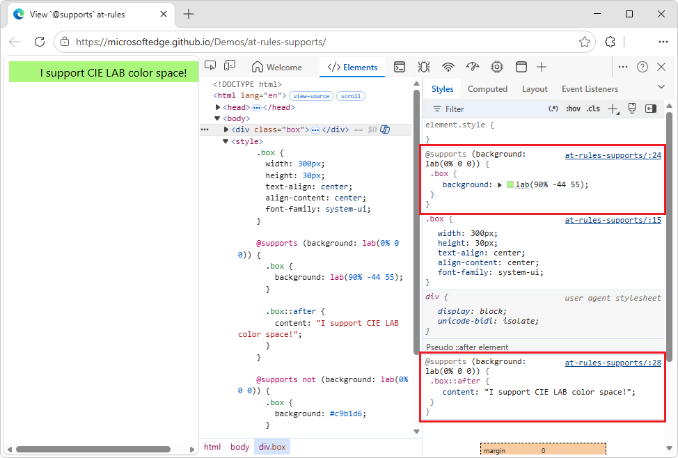 at-supports at-rule 的 HTML 结果