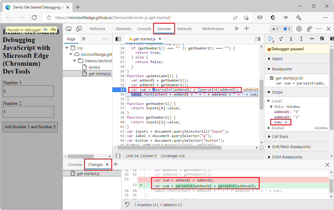 “开始使用 DevTools 调试 JavaScript”演示网页