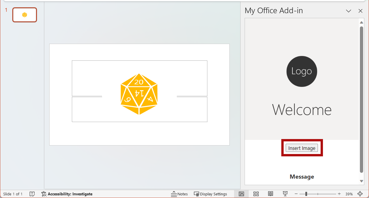 突出显示“插入图像”按钮的 PowerPoint 加载项。