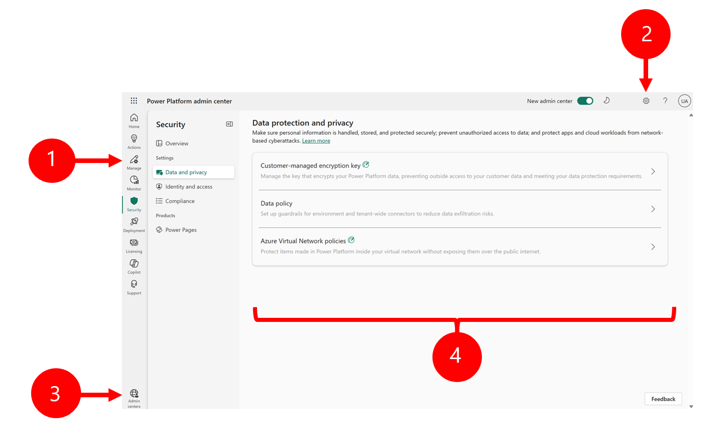 Power Platform 管理中心的屏幕截图。