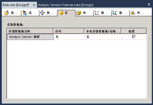 角色设计器的“多维数据集”选项卡