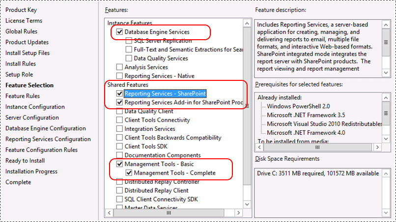 SharePoint 模式 SSRS 功能选择