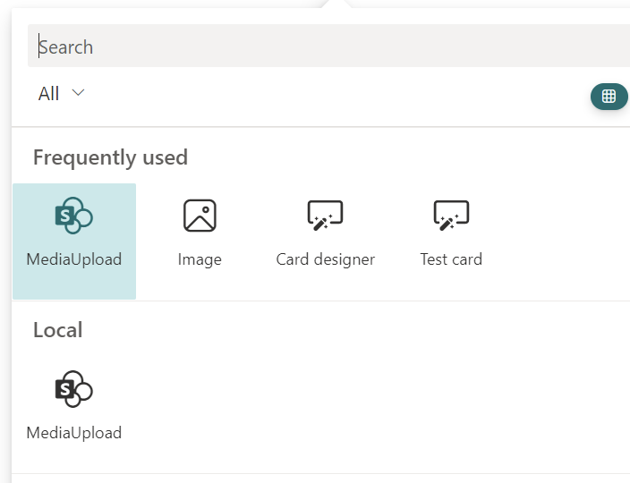 请参阅 Web 部件工具箱中的 MediaUpload 卡图标