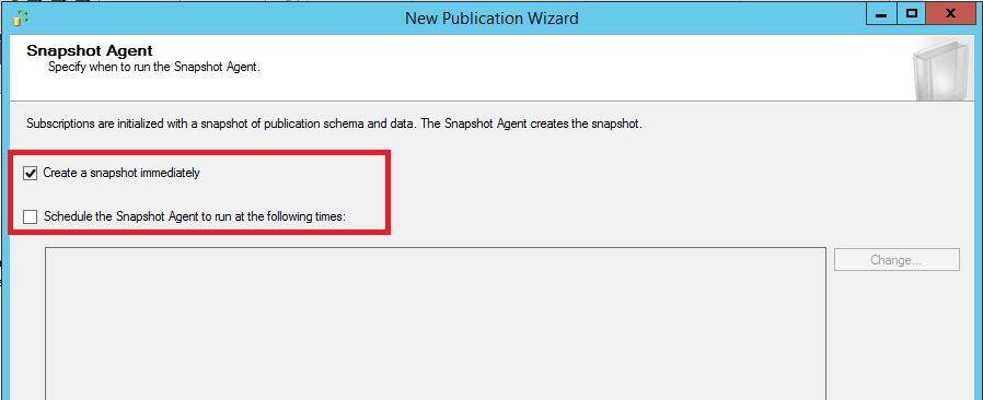 用于立即创建快照的选择