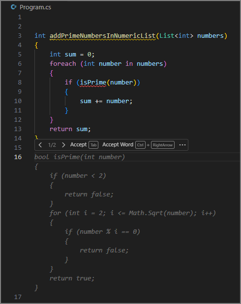 显示自动完成建议的“接受”选项的屏幕截图。