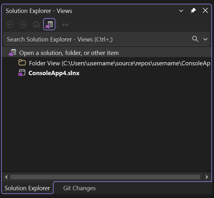 Visual Studio 解决方案资源管理器中文件夹视图的屏幕截图。