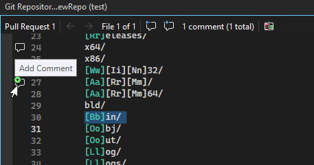 屏幕截图显示在拉取请求中查看文件更改时的“添加注释”图标。